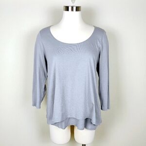 Pure Jill Elliptical Layered Top Gray Size M Scoop Neck High Low Hem 3/4 Sleeves